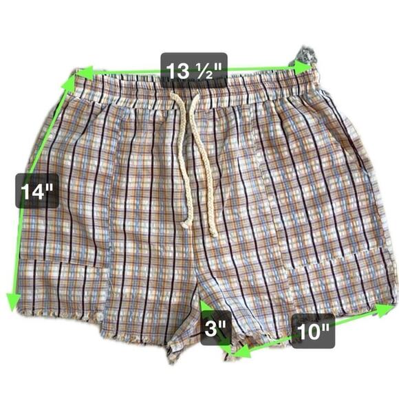Papermoon 100% cotton plaid chopped hem drawstring shorts, gauze liner Size M - Picture 4 of 12